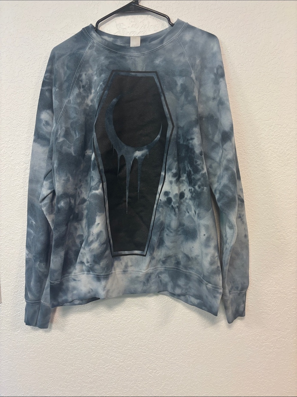Blue Tie-Dye Crewneck with Coffin Graphic
